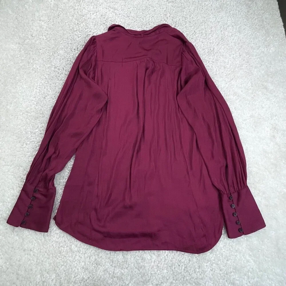 Free People Lala Button Up Long Sleeve Shirt Magenta Red